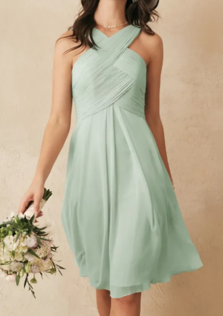AW BRIDAL sz 4 Sage Green chiffon Hyacinyh halter knee length dress NEW B30